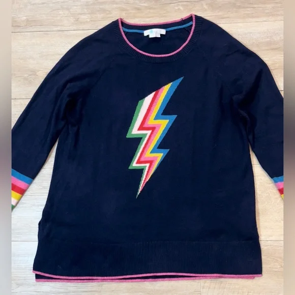 Boden Women’s Romy Wool Blend Rainbow Lighting Bolt Sweater Size Small - Picture 3 of 7
